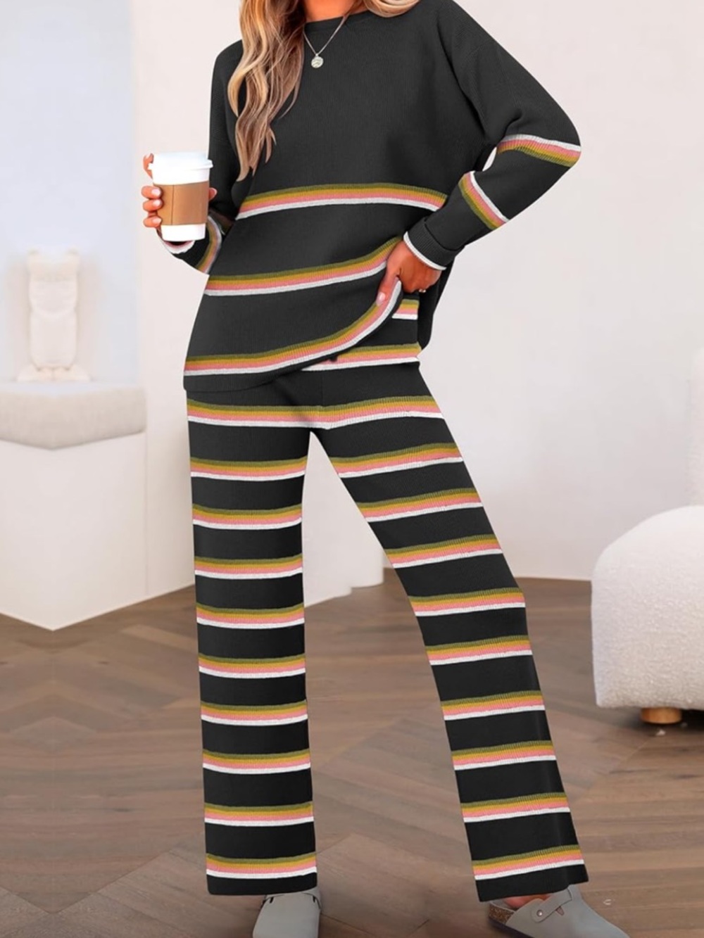 Black Striped Crewneck Sweater